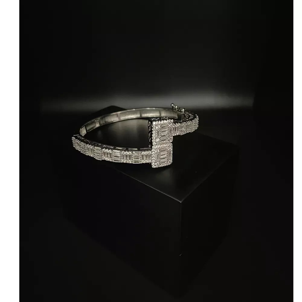 Brick Style Bangle White Gold Finish Created Diamond