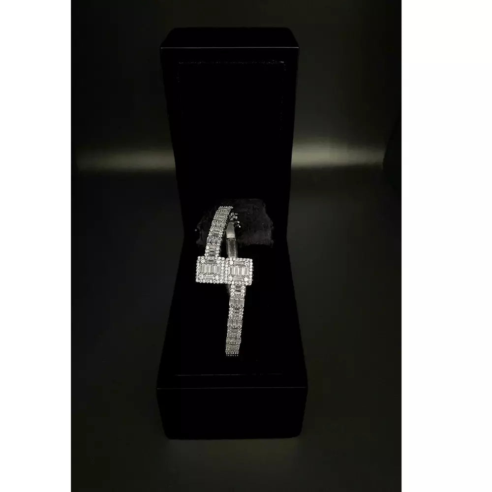 Brick Style Bangle White Gold Finish Created Diamond