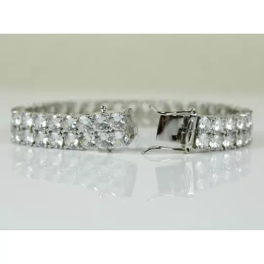 Men’s White Gold Finish Double Row Tennis Bracelet – Premium Created Diamonds, Iced Out, Luxury Hip Hop Jewellery