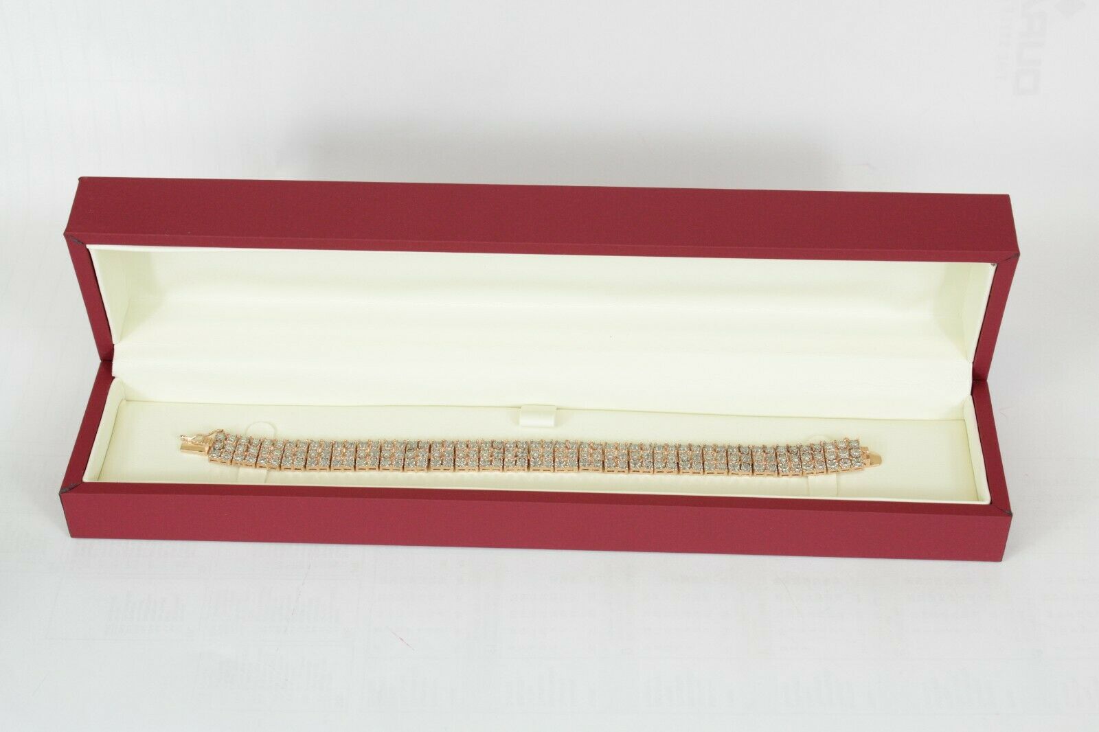 Rose Gold Finish Natural Diamond Triple Row Round Cut Bracelet With Gift Box