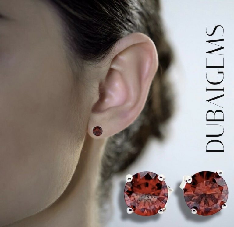 Round Cut Red Ruby Stud Earrings | White Gold Finish & Created Diamonds – Luxury Jewellery Gift