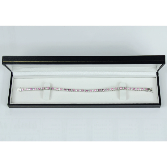 White Gold Finish Created Diamond Pink Tourmaline Round Cut Tennis Bracelet