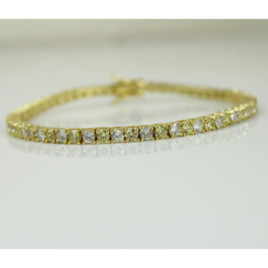 Yellow Gold Finish Created Diamond Peridot Round Cut Tennis Bracelet