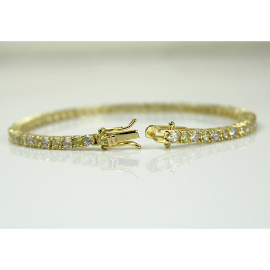 Yellow Gold Finish Created Diamond Peridot Round Cut Tennis Bracelet