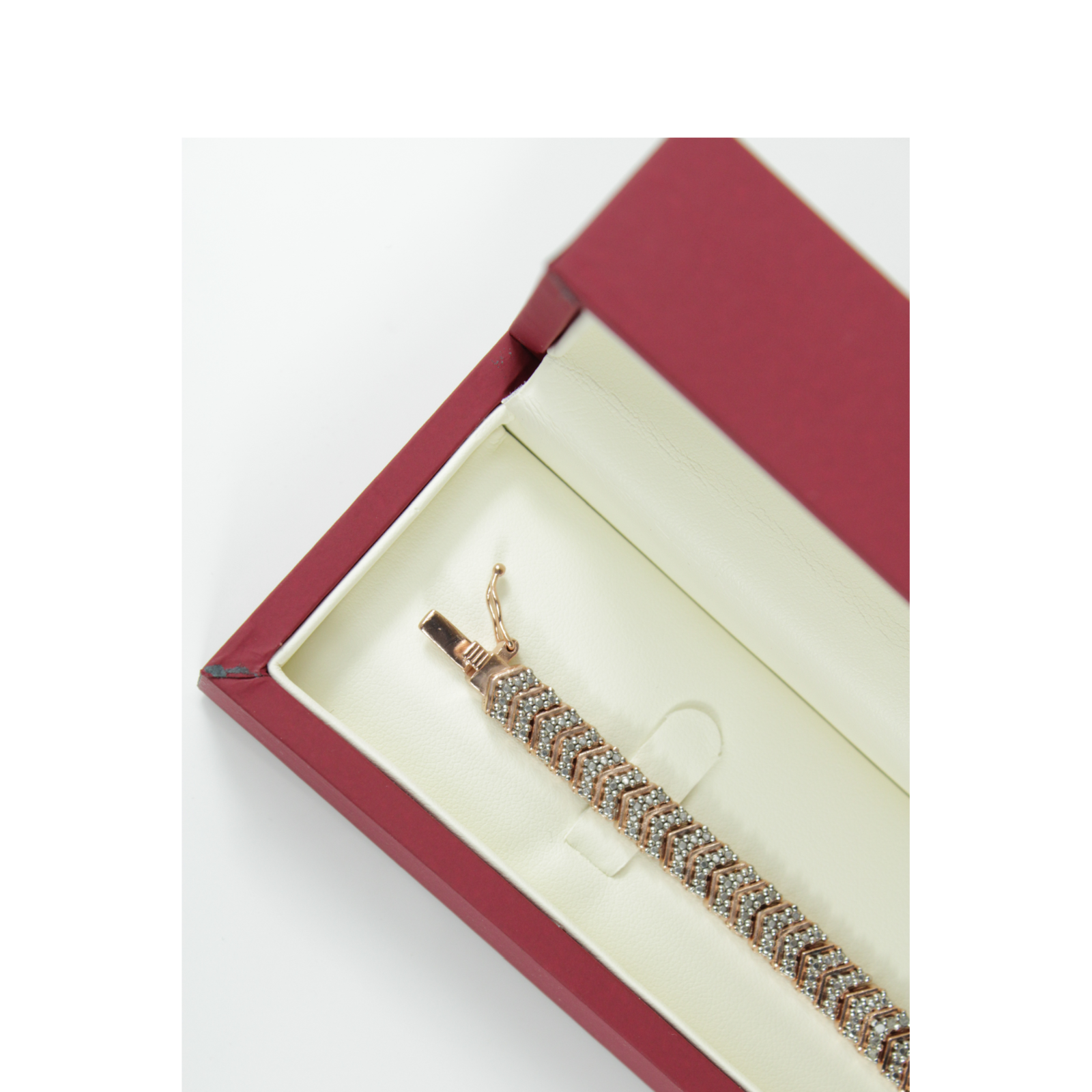 Rose Gold Finish Natural Diamond Chevron Tennis Round Cut Bracelet With Gift Box