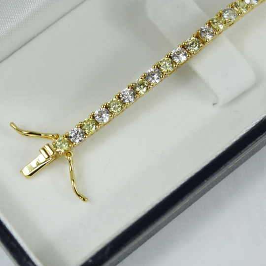 Yellow Gold Finish Created Diamond Peridot Round Cut Tennis Bracelet