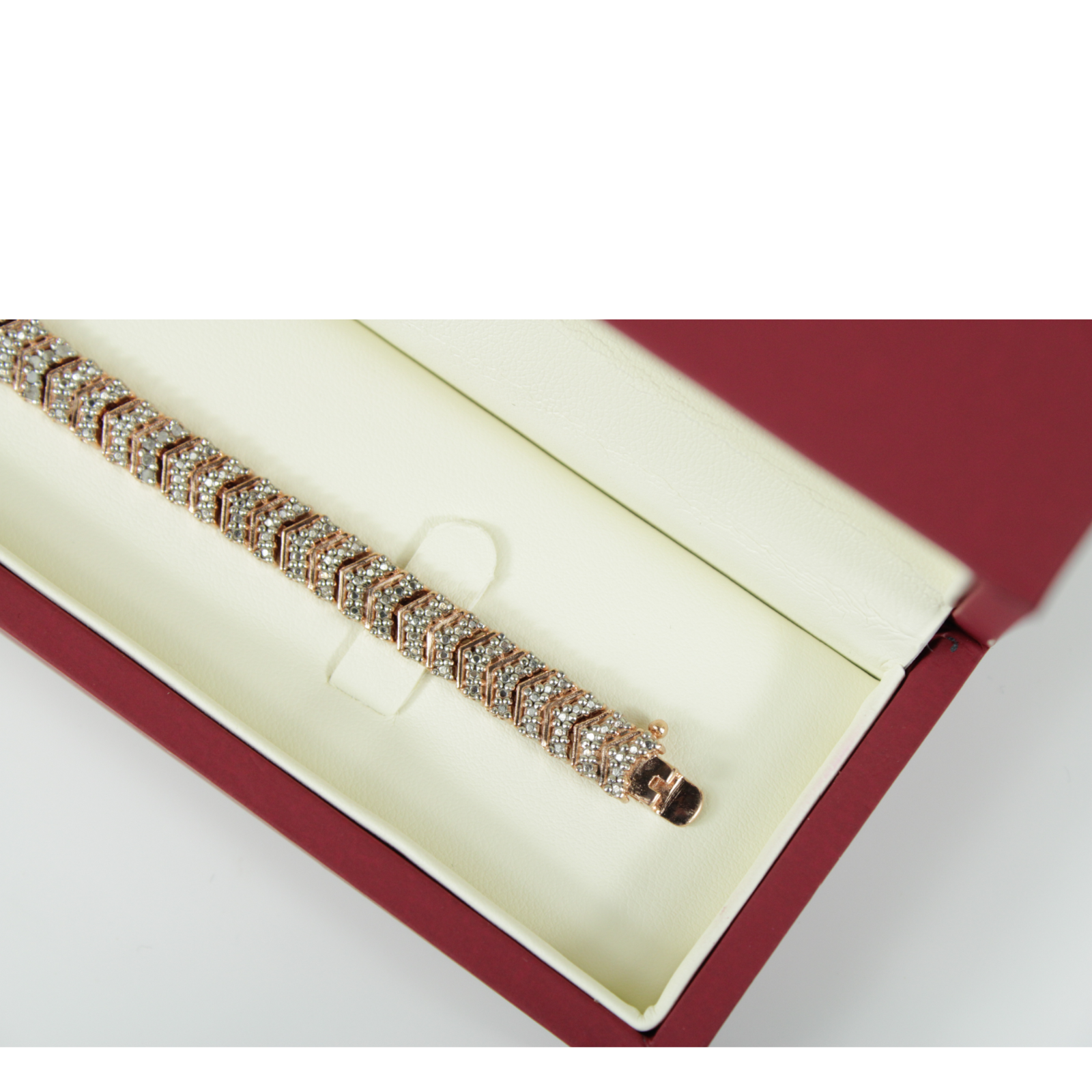 Rose Gold Finish Natural Diamond Chevron Tennis Round Cut Bracelet With Gift Box