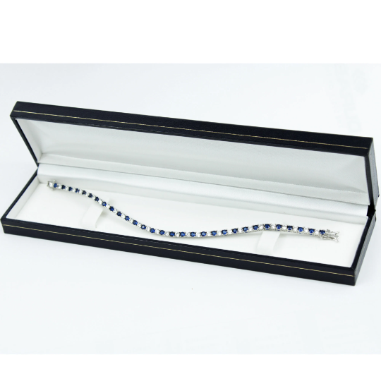 White Gold Finish Created Diamond Blue Sapphire Round Cut Tennis Bracelet