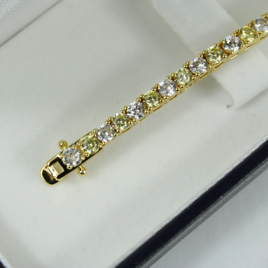 Yellow Gold Finish Created Diamond Peridot Round Cut Tennis Bracelet