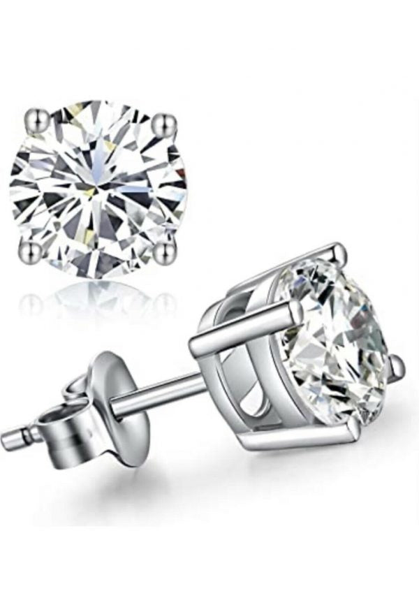 White Gold Finish Solitaire Cut Created Diamond Stud Earrings (Buy 1 Get 1 Free)