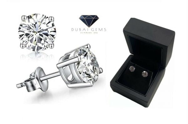 White Gold Finish Solitaire Cut Created Diamond Stud Earrings (Buy 1 Get 1 Free)