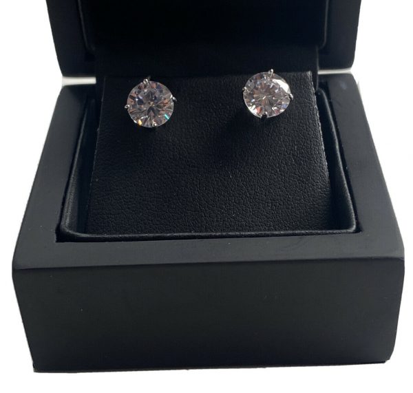 White Gold Finish Solitaire Cut Created Diamond Stud Earrings (Buy 1 Get 1 Free)