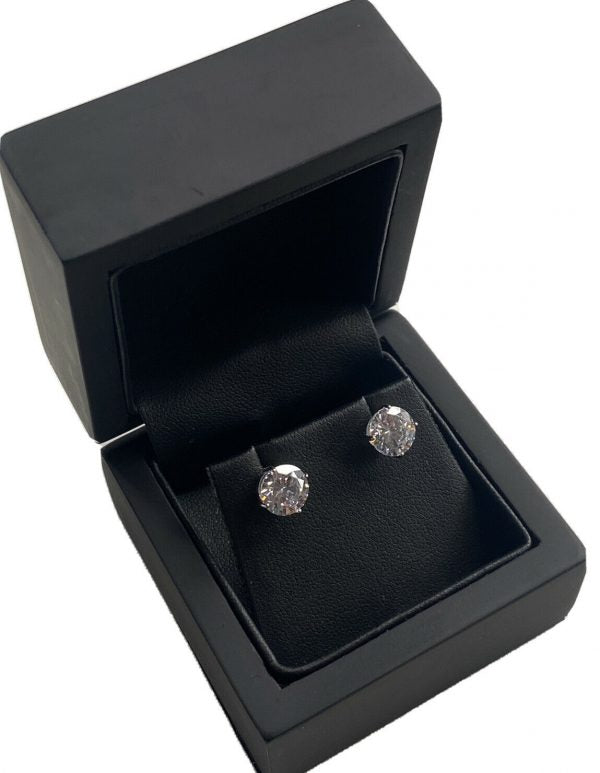 White Gold Finish Solitaire Cut Created Diamond Stud Earrings (Buy 1 Get 1 Free)