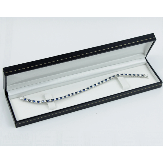 White Gold Finish Created Diamond Blue Sapphire Round Cut Tennis Bracelet