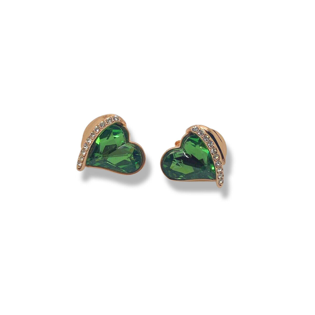 Rose gold finish Emerald heart and created diamond Earrings