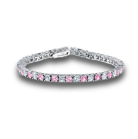 White Gold Finish Created Diamond Pink Tourmaline Round Cut Tennis Bracelet