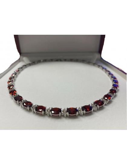 White gold finish Red ruby and created diamonds necklace