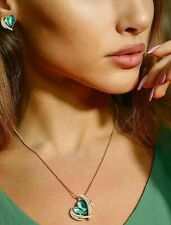 Rose Gold Finish Emerald Heart Created Diamond Necklace