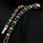 Halloween Special 18k Yellow Gold Finish Created Diamond & Onyx Tennis Bracelet