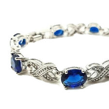 White Gold Finish blue sapphire and created diamond bracelet love and kisses