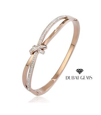 Rose Gold Finish Knot Design Created Diamond Bangle