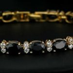 Halloween Special 18k Yellow Gold Finish Created Diamond & Onyx Tennis Bracelet