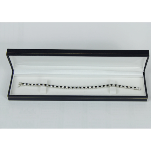 White Gold Finish Created Diamond Black Onyx Round Cut Tennis Bracelet