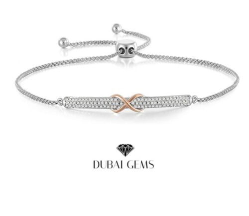 White Gold Finish Created Diamond Infinity Pull Tie Bracelet