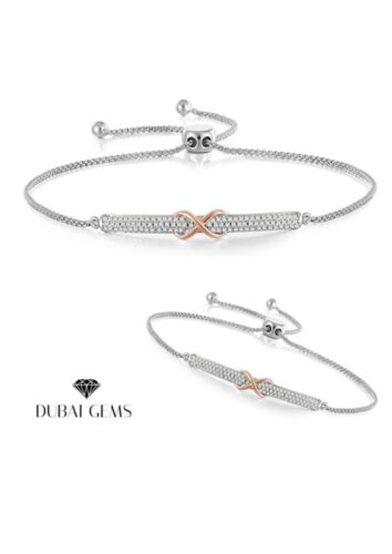 White Gold Finish Created Diamond Infinity Pull Tie Bracelet