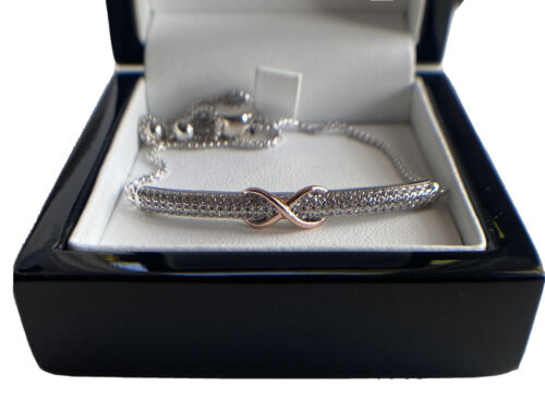 White Gold Finish Created Diamond Infinity Pull Tie Bracelet