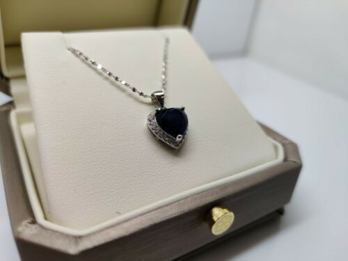 White Gold Finish Blue Sapphire & Created Diamond Heart Pendant – Elegant Gift for Her, Trending Jewellery, Sparkling Love Charm
