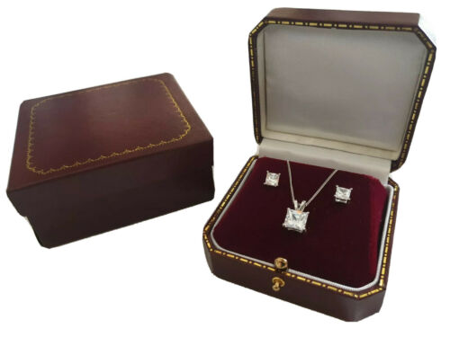 White Gold Finish Princess Cut Created Diamond Necklace and Stud Earrings set