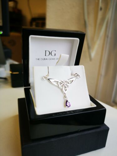 Genuine Silver Created Diamond and Created Amethyst Riviera Design Necklace