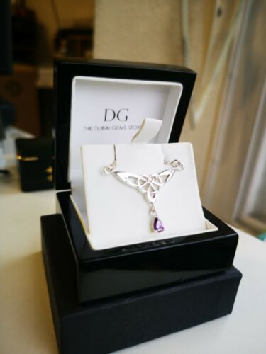 Genuine Silver Created Diamond and Created Amethyst Riviera Design Necklace