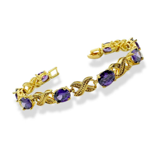Yellow Gold Finish Purple Amethyst Oval Love and Kisses Tennis Bracelet – Elegant Fine Jewellery Gift