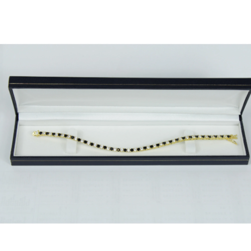 Yellow Gold Finish Created Diamond Black Onyx Round Cut Tennis Bracelet