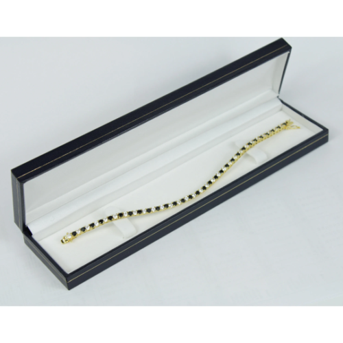 Yellow Gold Finish Created Diamond Black Onyx Round Cut Tennis Bracelet