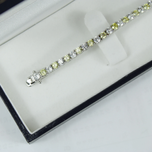 White Gold Finish Created Diamond Peridot Round Cut Tennis Bracelet