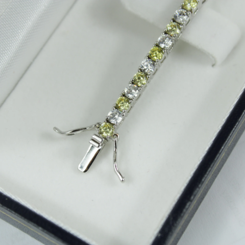 White Gold Finish Created Diamond Peridot Round Cut Tennis Bracelet