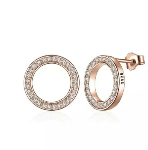 Rose Gold Finish Circle Design Created Diamond Earrings