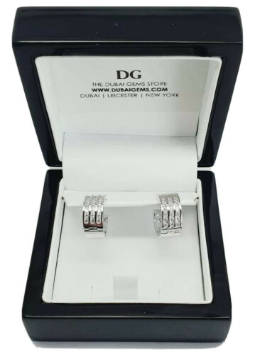 White Gold Finish Triple Row Created Diamond Huggie Hoop Earrings