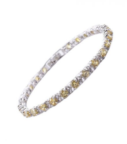 White gold finish Citrine and created diamonds tennis bracelet Free gift box