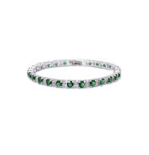 White Gold Finish Green Emerald and Oval Cut Created Diamond Tennis Bracelet + Gift Box