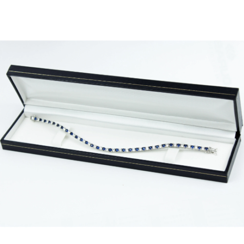 White gold finish blue sapphire round cut created diamond necklace and bracelet