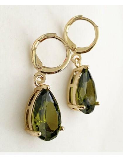 Yellow Gold Finish Peridot Pear Cut Droplet Dangle Teardrop Earrings