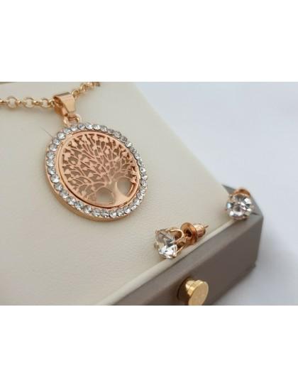 Yellow gold finish tree of life circle pendant necklace