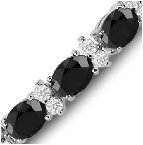 RIVIERA – White Gold Finish Tennis Bracelet Black Oval Gemstone With Created Diamonds