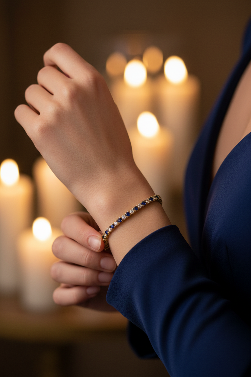 Sapphire tennis bracelet with evening wear