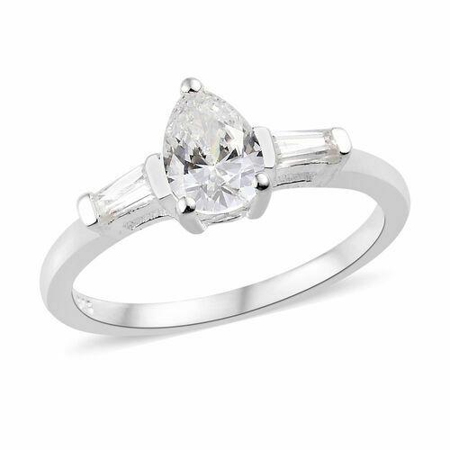 Sterling silver pear cut created diamond ring