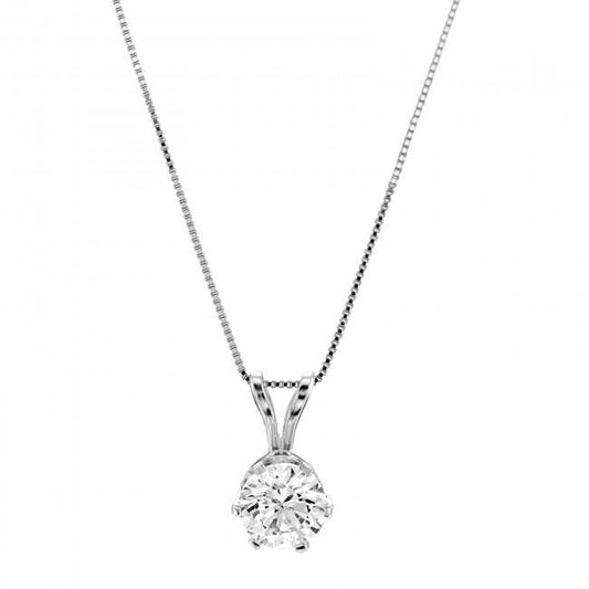 White gold finish solitaire and created diamond pendant necklace